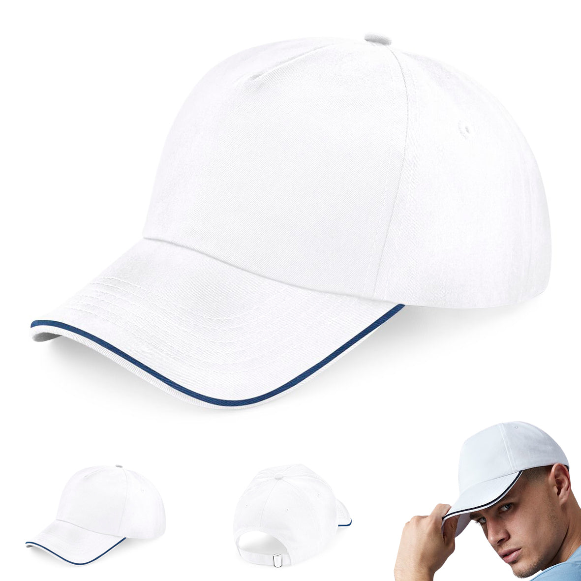 Fra 10 stk. | 5 Panel Piped Peak Ca med logo brodering | 11 Farver