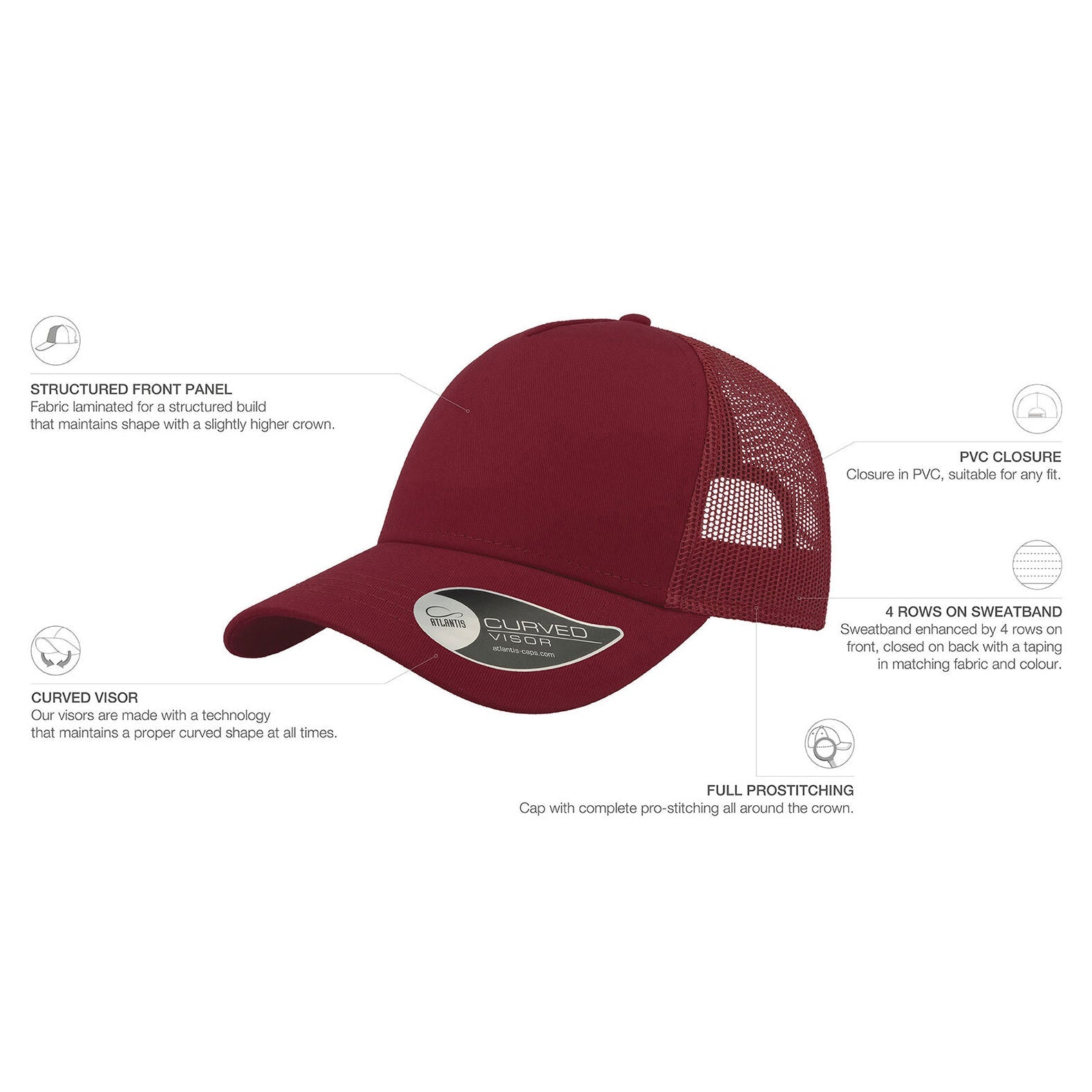 Atlantis - Rapper Cotton Cap - Trucker/Snapback - Burgundy/Burgundy