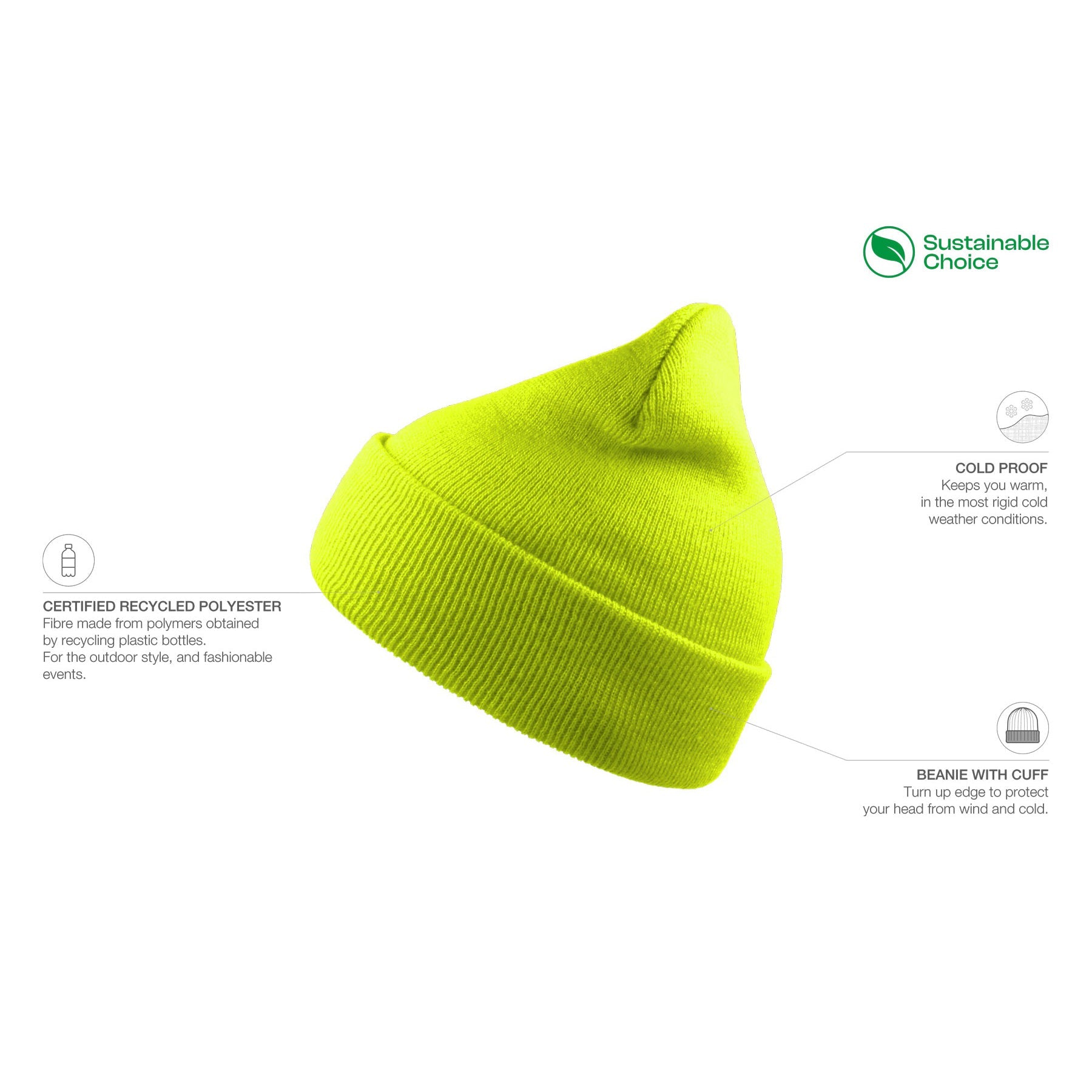 Atlantis - Wind Recycled - Beanie - Yellow Fluo